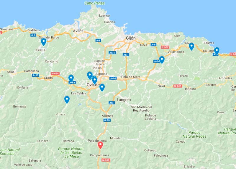 Esglésies preromàniques asturianes (Google maps 2018-03-24)