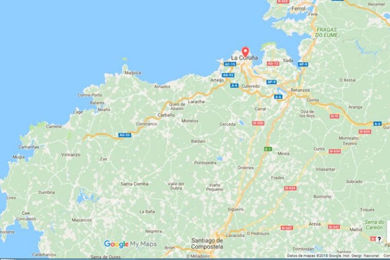 Mapa de situación de A Coruña (Google maps 28-02-2018)