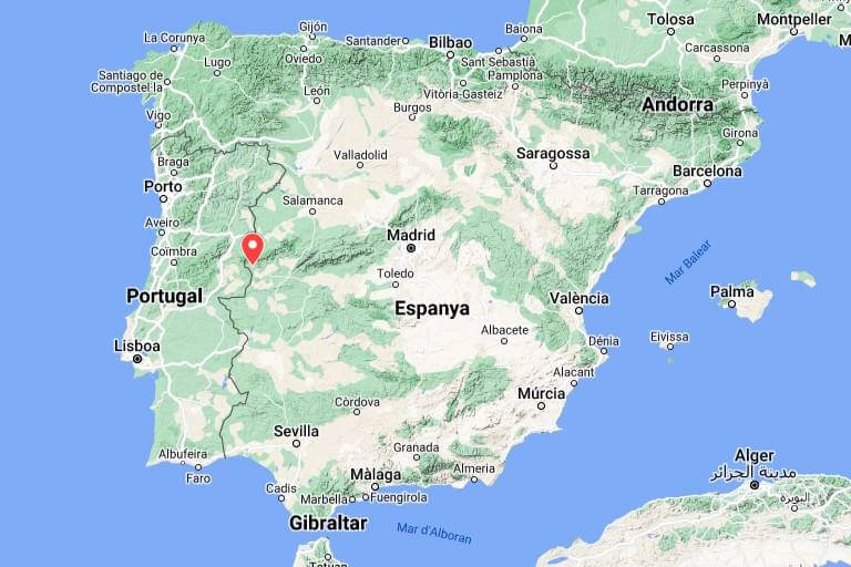 Mapa de situació de l'Hotel rural Habitat Cigueña Negra, Valverde del Fresno (Google maps 2024-05-15)