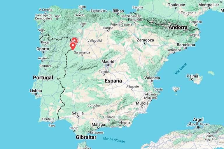 Mapa de situacion Arribes del Duero (Google maps 2024-03-14)