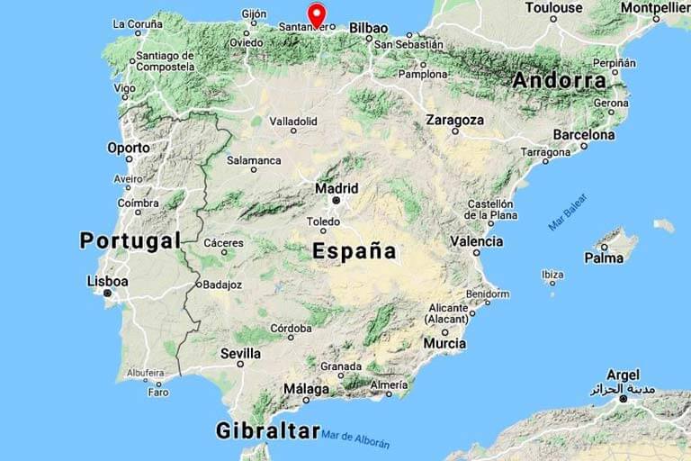 Mapa de situación del acantilado El Bolao, Toñanes, Cantabria (Google maps 2021-12-13)