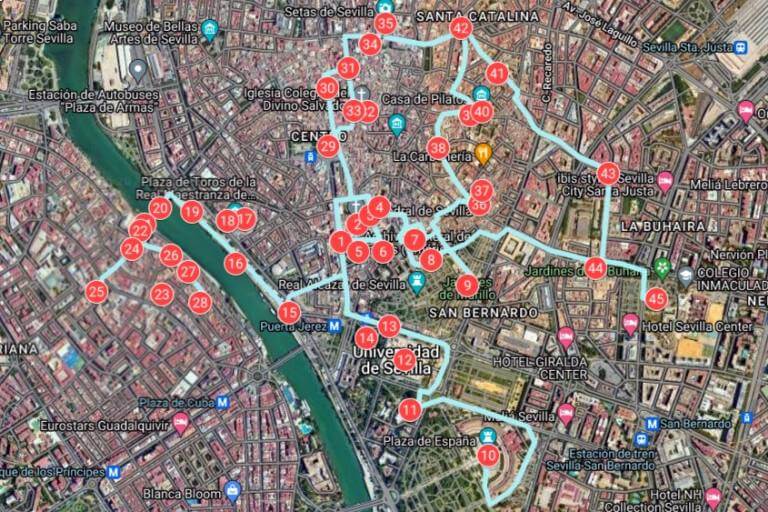 Puntos de visita en Sevilla (Google earth 2024-10-10)