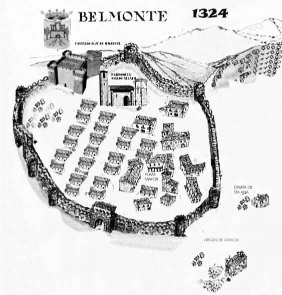 Representacion del primer castillo de Belmonte (Cuenca) 1324