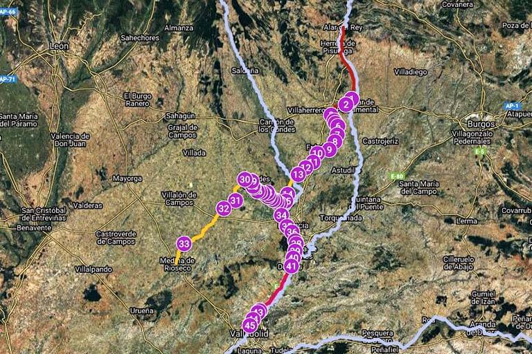 Canal de Castilla. Acueductos (Google maps 2022-01-14)
