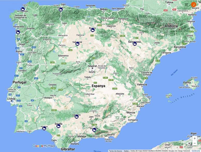 Mapa dels Pols de Desenvolupament industrial (1967-1971) (Elaborat sobre Google My Maps)